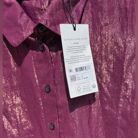 Scotch & Soda Cotton/Lurex Regular Fit Button Down Shirt in Aubergine. - Picture 10 of 13
